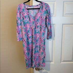 Lilly Pulitzer Vibrant Pink and Blue Midi Dress